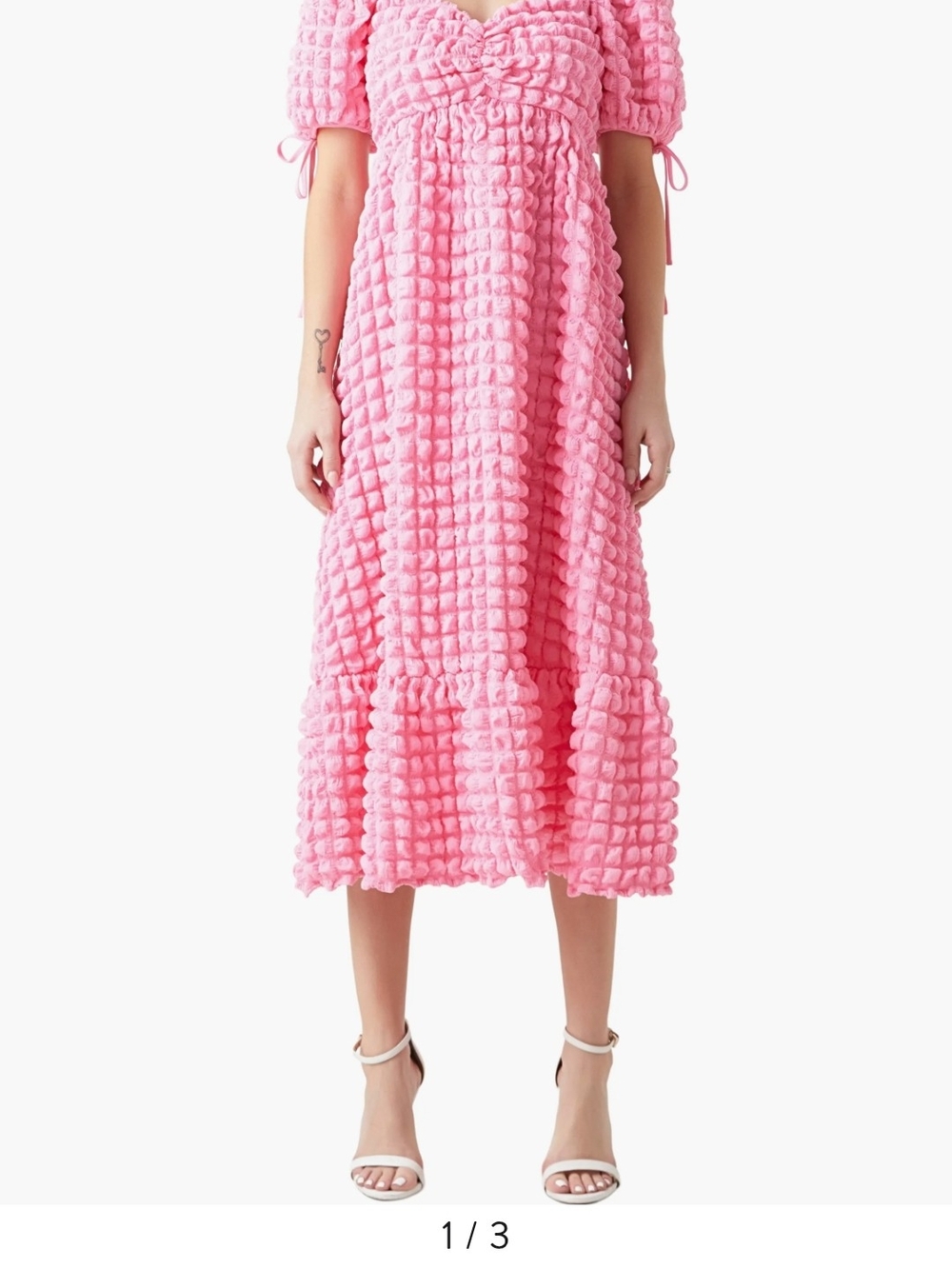 Endless Rose Pink Textured Puff-Sleeve Midi Dress